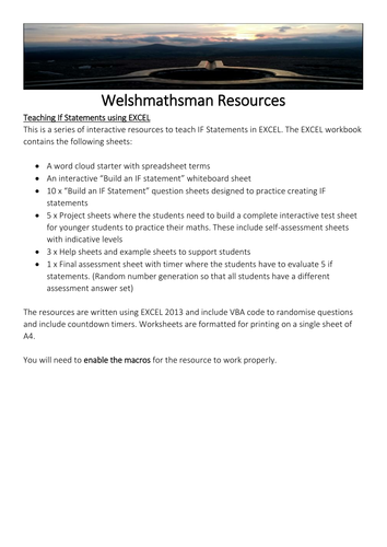 Teaching IF Statements in EXCEL interactive resources