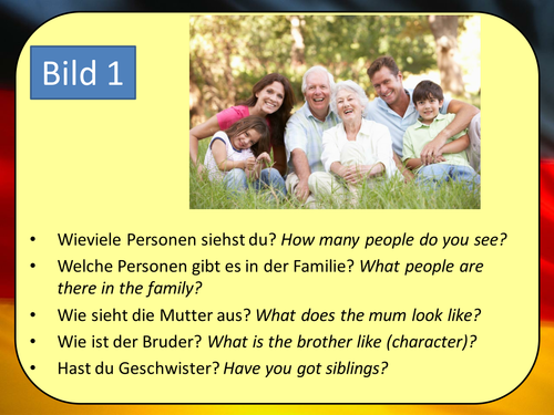 Stimmt 1 Chapter 2 (Familie und Tiere) GCSE Style role play, picture description and translation