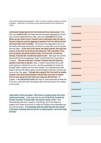 Romeo and Juliet exemplar paragraph new GCSE