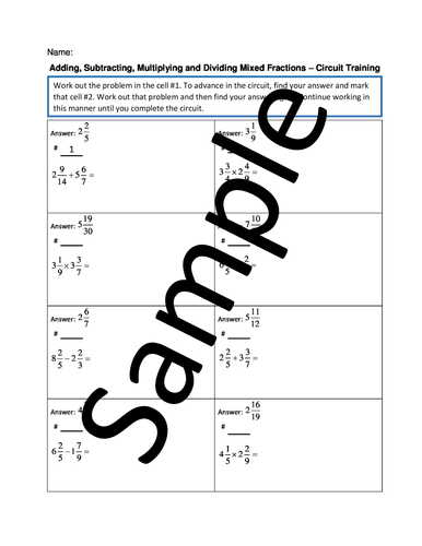 Adding, Subtracting, Multiplying and Dividing Mixed Fractions – Circuit Training