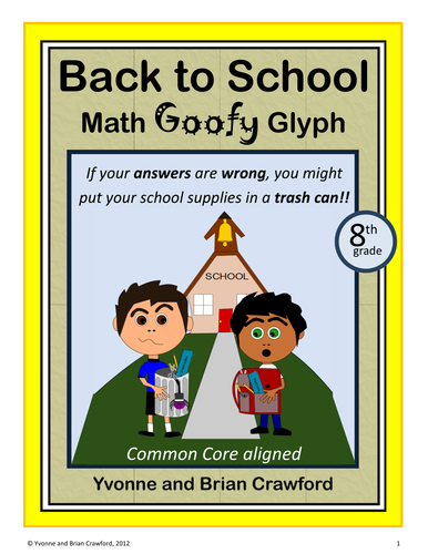 Back to School Math Goofy Glyph (8th grade Common Core)