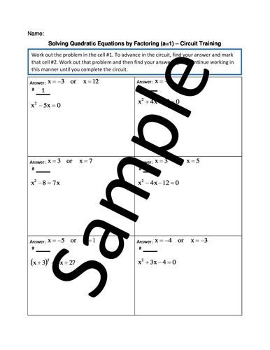 Solving Quadratic Equations By Factoring A 1 Circuit Training By