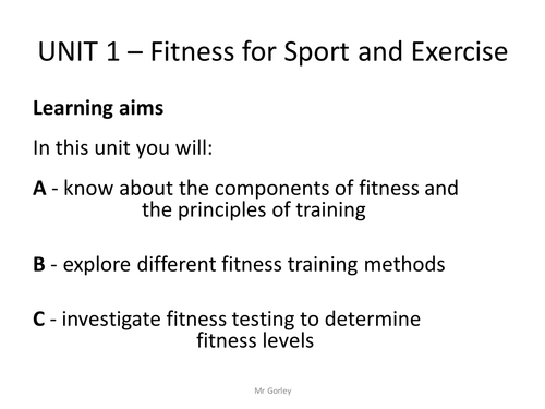 BTEC SPORT Unit 1 - Fitness Testing Unit of Work