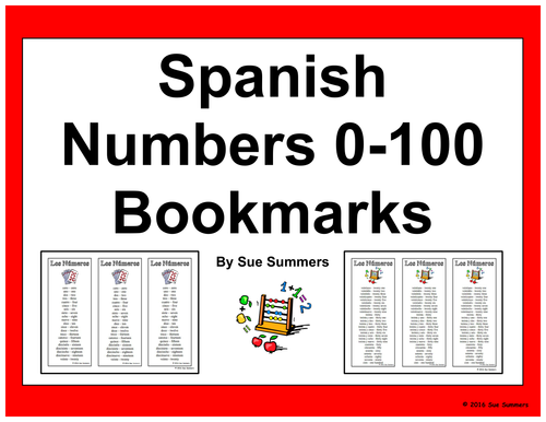 Spanish Numbers Bookmarks / Bilingual Bookmarks 0 - 100