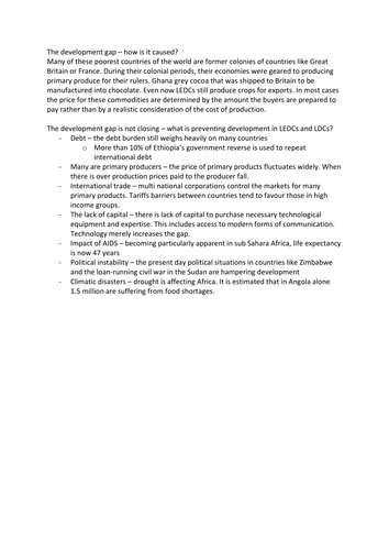 Geography OCR A2 - Development Gap