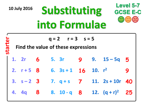 Substituting into Formulae