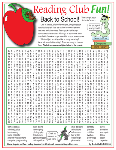 Future Jobs And Careers Back To School Word Search Puzzle Teaching Resources
