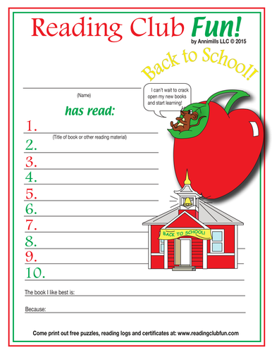 Heading Back to School Reading Log and Certificate Set