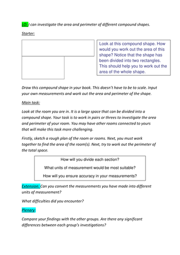 Perimeter and area investigation