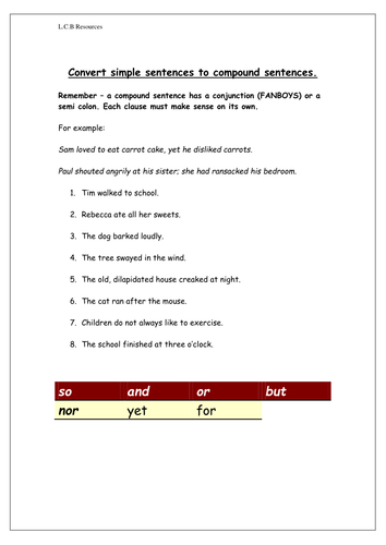 Convert simple sentences to compound sentences