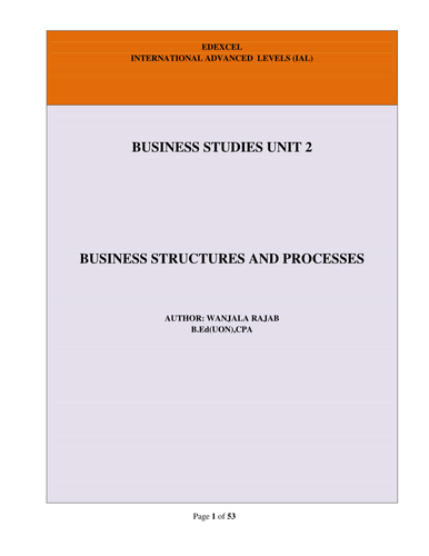Edexcel A Level Business Studies Unit 2: Business Structures & Processes(Full Notes)