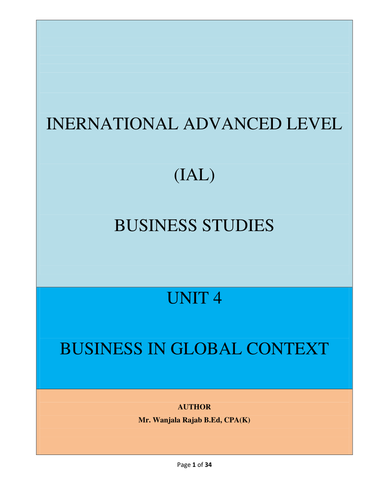 Edexcel Business Studies Unit 4-Business In Global Context(Full Notes)