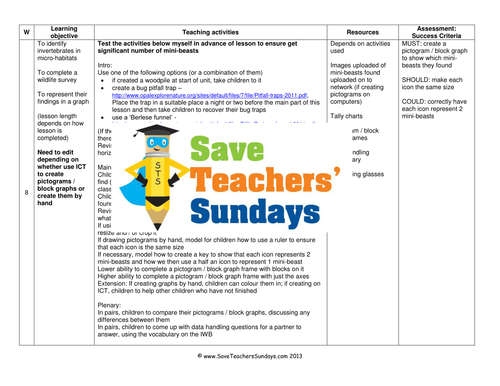 Data Handling on Mini Beasts KS1 Lesson Plan, Vocabulary Sheet and Graph Frames