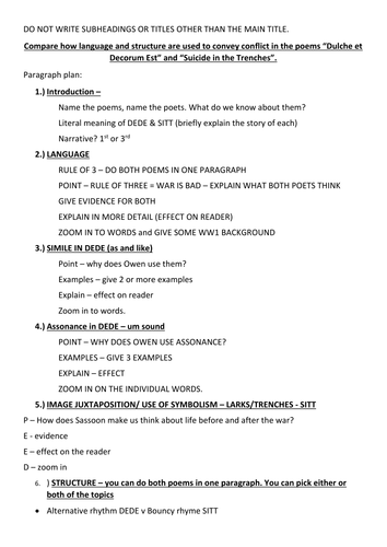World War One Conflict Poetry - Owen and Sassoon Mini Unit KS3 KS4 English