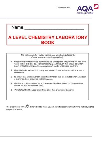 A level Chemistry Practical endorsement Lab Book
