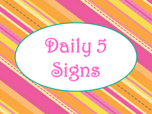 Daily 5 Bulletin Board Signs/Posters (Tangerine & Hot Pink Theme)