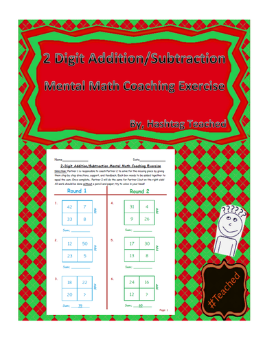 2 Digit Addition and Subtraction Mental Math Coaching Exercise