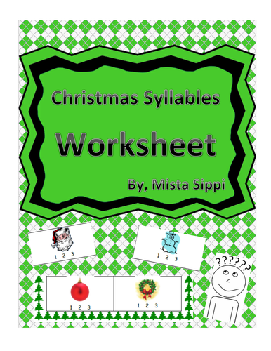 Christmas-Themed Syllables Count Worksheet