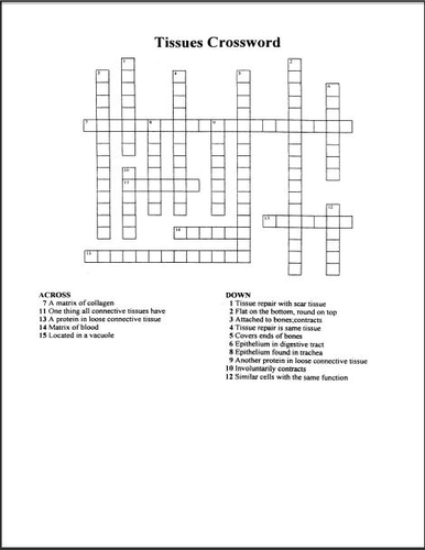 Histology Tissues Crossword