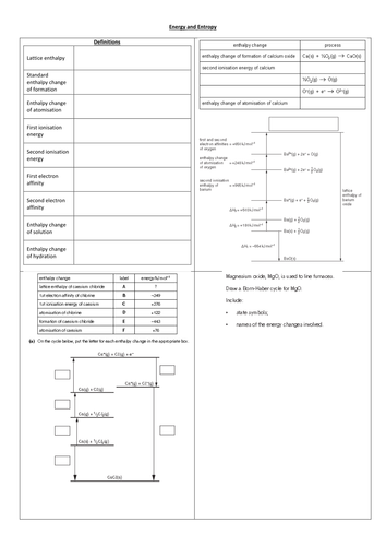 Energy and Entropy exam questions