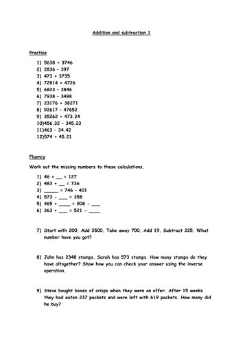 Addition And Subtraction Year 5 Teaching Resources