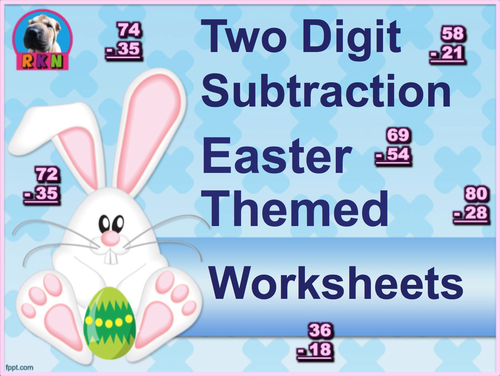 Two Digit Subtraction Worksheets - Easter Themed - Vertical