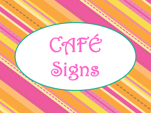 Cafe Daily 5 Bulletin Board Posters/Signs (Tangerine and Hot Pink Theme)