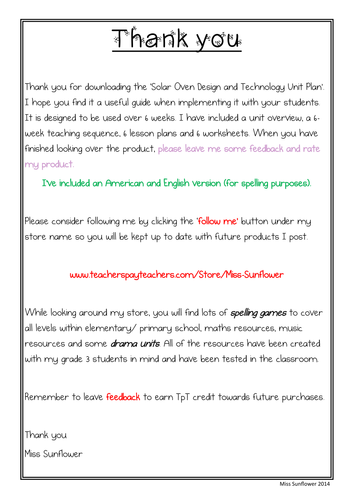 Solar Oven Unit Plan