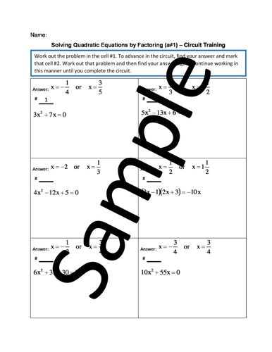 Solving Quadratic Equations By Factoring A 1 Circuit Training