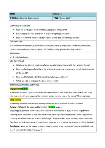 Global Goals lesson 1 & Sustainability lesson 2