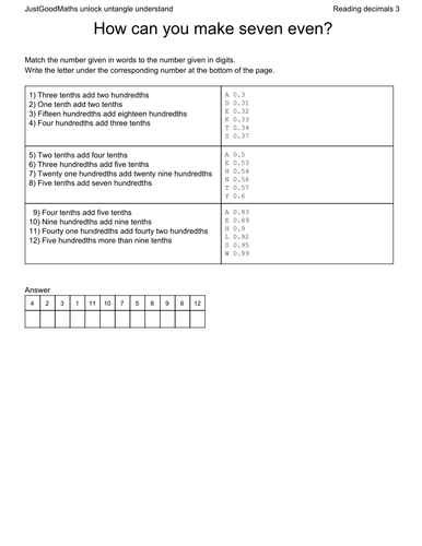 Place value - decimal puzzle