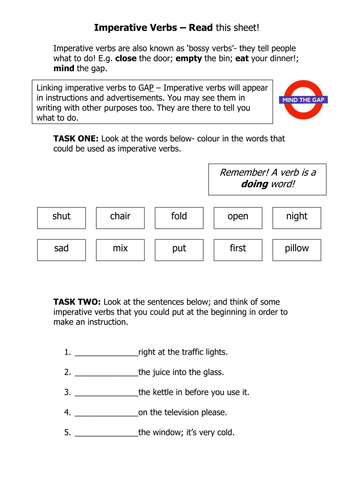 imperative verbs teaching resources