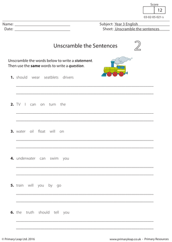 English Resource - Unscramble the Sentences 2