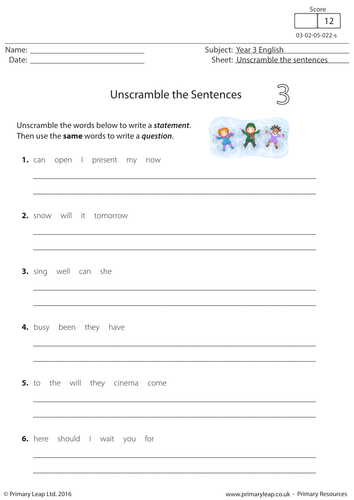 English Resource - Unscramble the Sentences 3