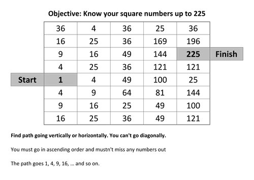 Square Number Recognition Maze Puzzle Game Collaborative Simple Fun Activity End of Term Time Filler