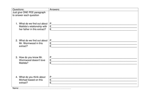 Matilda PEE style assessment