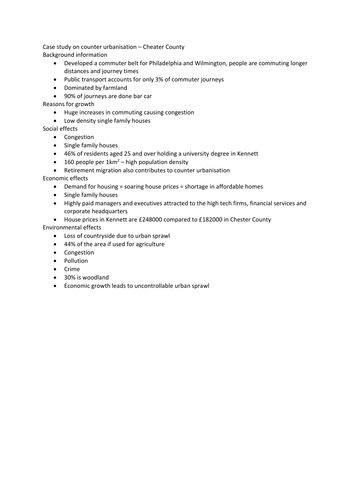 OCR Geography AS - Case studies on counter urbanisation