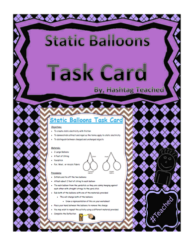 Static Balloons Science Task Card Activity