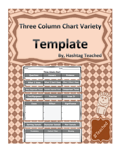 Three Column Chart Template (Variety of Headings)