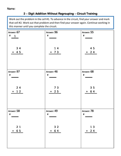 2 – Digit Addition Without Regrouping – Circuit Training