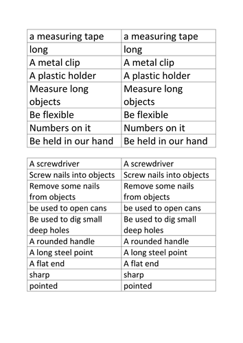 Tools Language Card Sort Activity for ESL Students