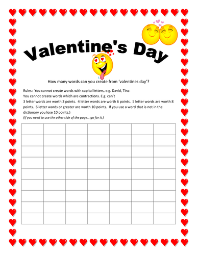 Valentine&#39;s Day word challenge