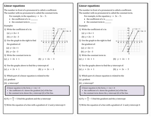 Linear equations worksheets. by tompark1 - UK Teaching Resources - TES