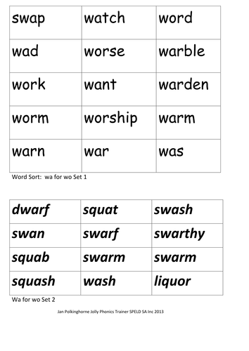 Word Sort Wa for Wo