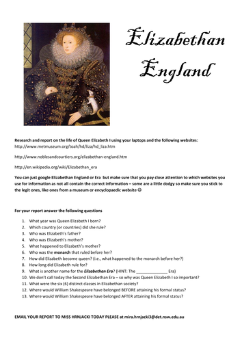 Elizabethan England Research Activity
