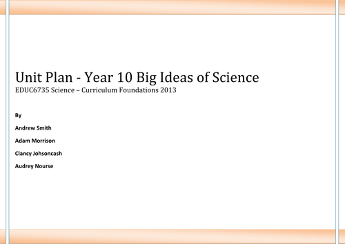 Big Ideas of Science - Unit plan
