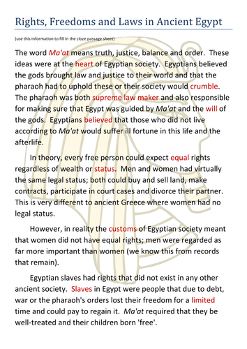 Ancient Egypt- Laws, Morals,  Rights and Freedoms