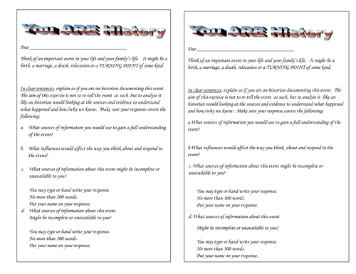 "YOU are History" History writing assessment