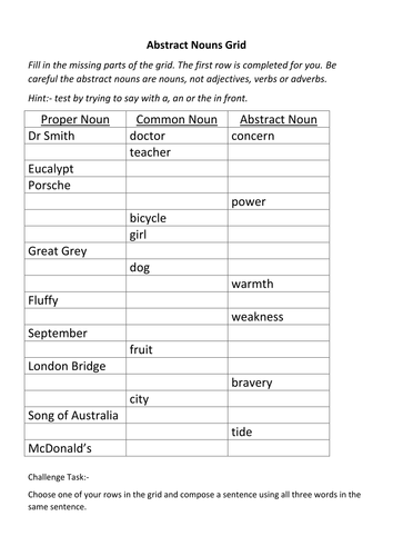 Abstract Nouns Grid