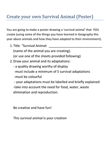 Create your own survival animal activity